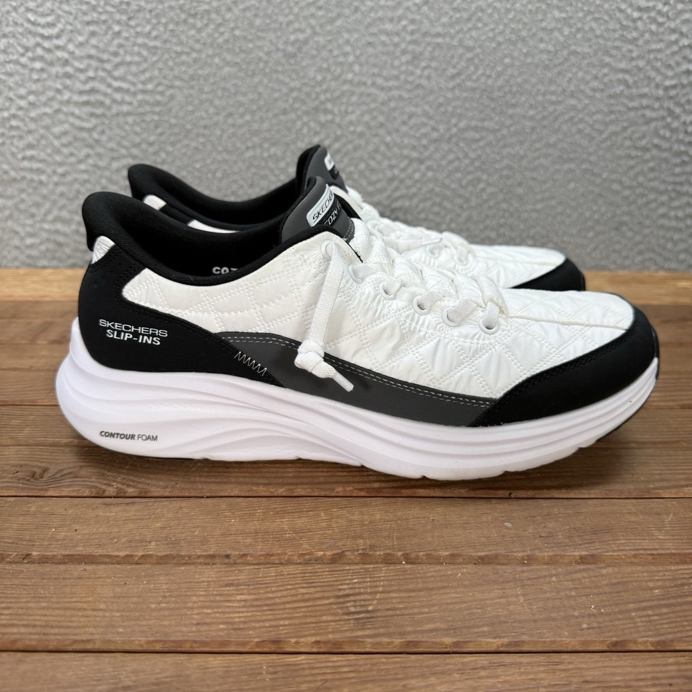 Skechers Shoes Womens 10 White Black Slip Ins Contour Foam Cozy Fit Sneakers - Picture 5 of 9